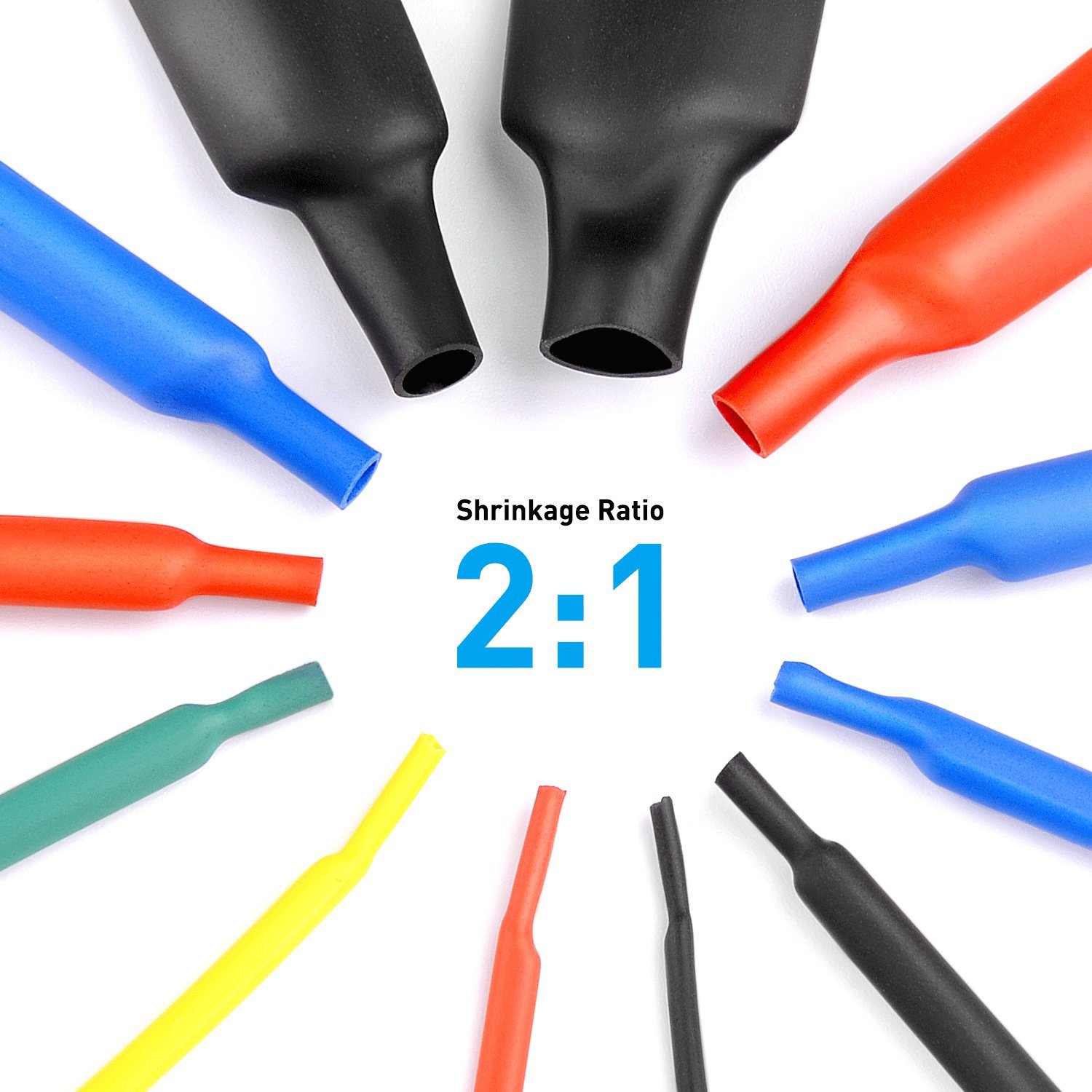 164/560pcs Polyolefin Heat Shrink Tubing Set 2:1 Shrink Ratio for Wires Cables Multicolor Sleeves