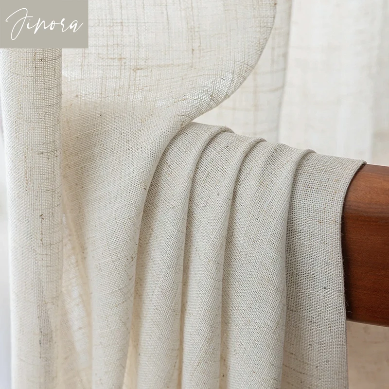 Cotton and Linen Texture Translucent Curtains for Bedroom Living Room with UV Protection Sheer Curtain Window Screen Yarn Custom