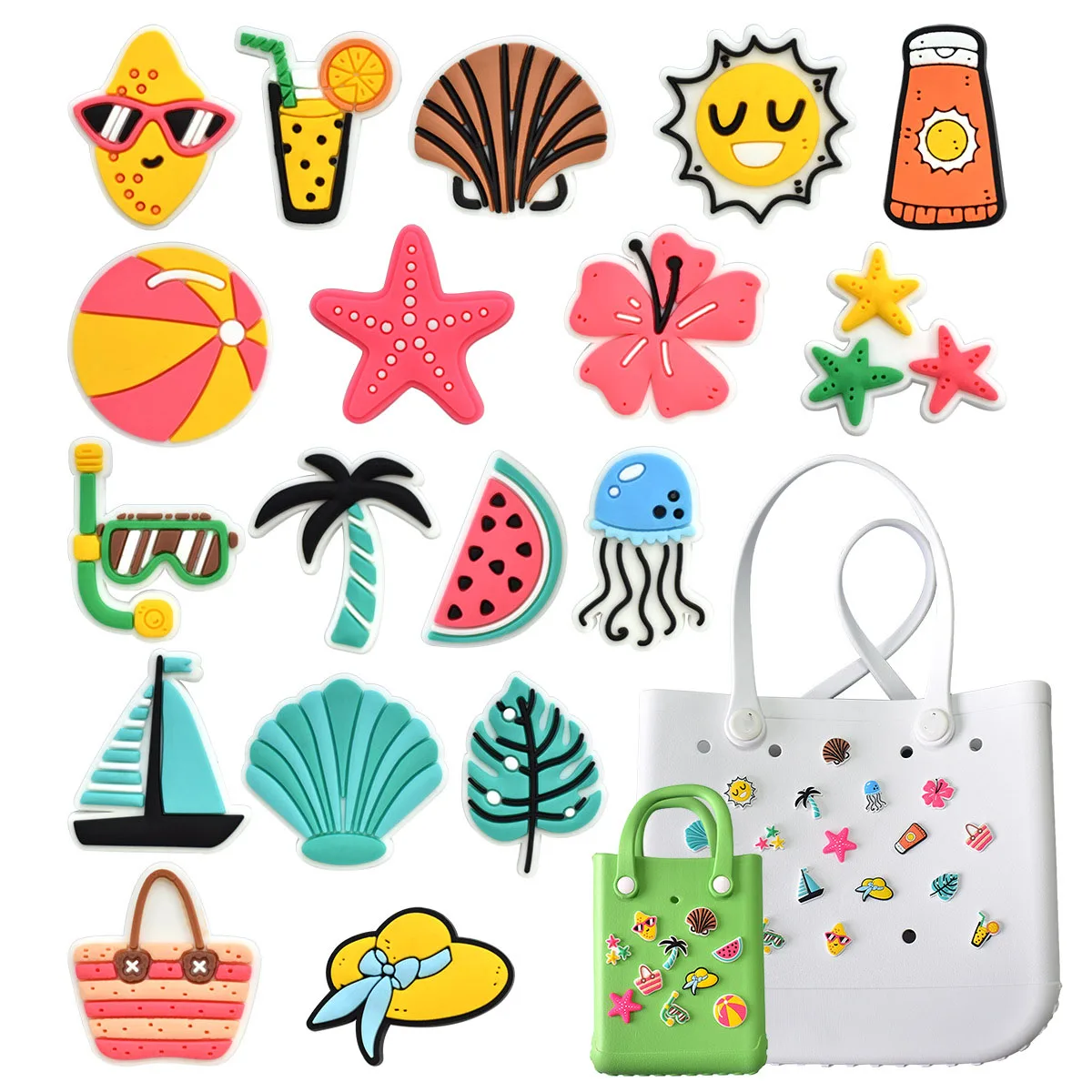 Sommer Serie 18 teile/los Eva großen Strand für Bogg Bag Schnallen Charms Accessoires DIY Wassermelone Tasse Kokosnuss baum Glas