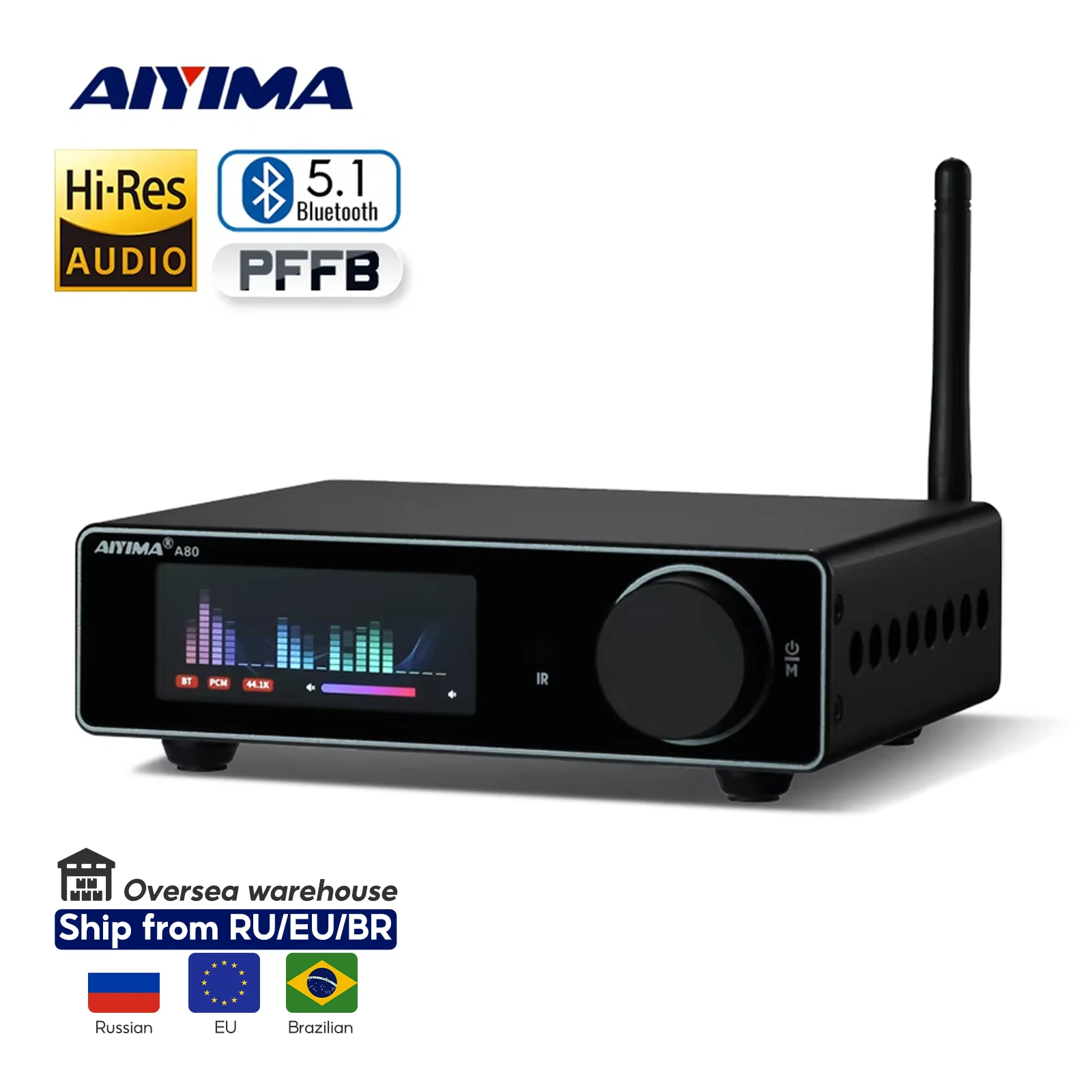 Aiyima a80 tpa3255 dac bluetooth pffb amplificador de potência estéreo 300wx2 classe d 2.0 hires amplificador digital com rca trs opt coa entrada usb