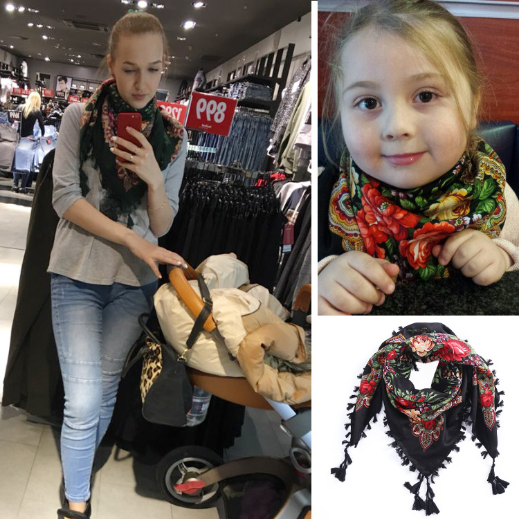 90*90Cm Vrouwen Russische Stijl Pioen Bloemenprint Lange Kwast Grote Vierkante Sjaal Warm Wrap Traditionele Etnische Mexicaanse Sjaal