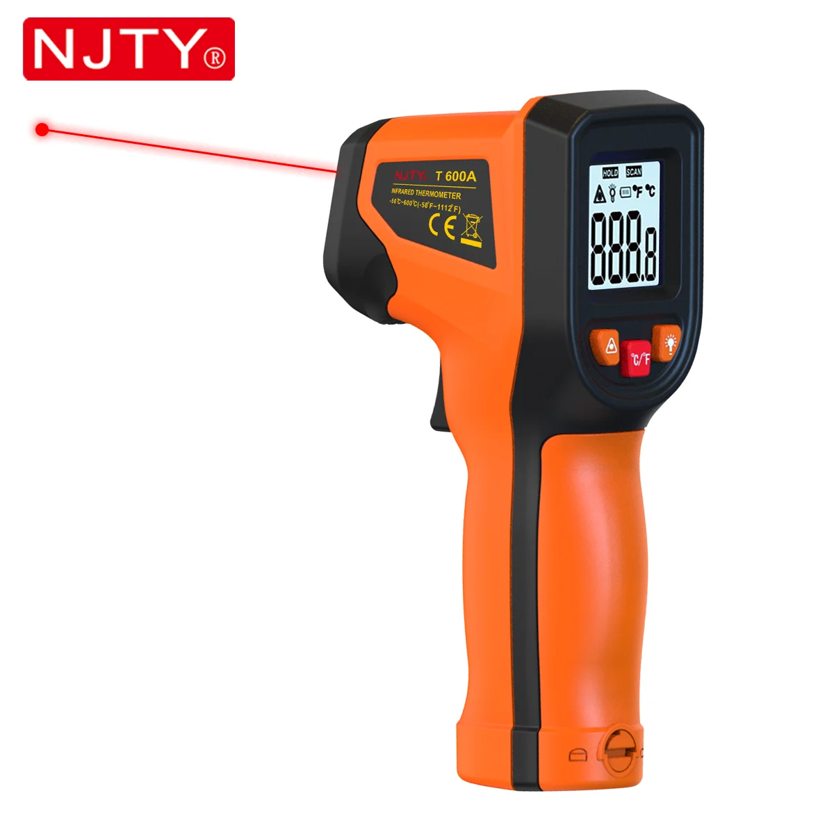 NJTY T600 T600A ปืนวัดอุณหภูมิอินฟราเรดดิจิตอล -58 ° F ถึง 1112 ° เอฟ (-50 ℃   ถึง 600 ℃ ) ปืนวัดอุณหภูมิเลเซอร์อุตสาหกรรมมืออาชีพ