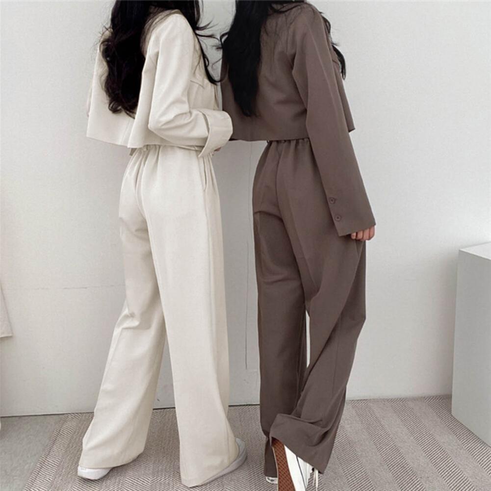 Frauen kurze Blazer Hosen zweiteiliges Set koreanische Mode Button-up Anzug Jacke weites Bein Hosen Set lässig Dame Blazer Mantel Set