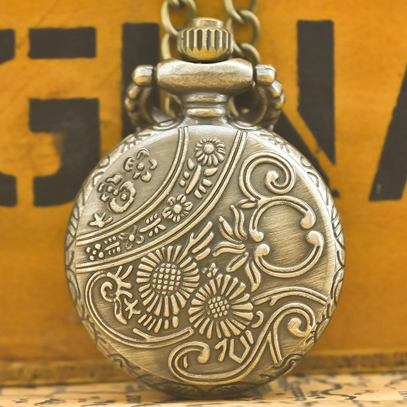 Kleine, Retro Bronze Steampunk Libelle gravierte kleine Quarz Taschenuhr Halskette Anhänger Uhr Kette Männer und Frauen Kette Geschenk