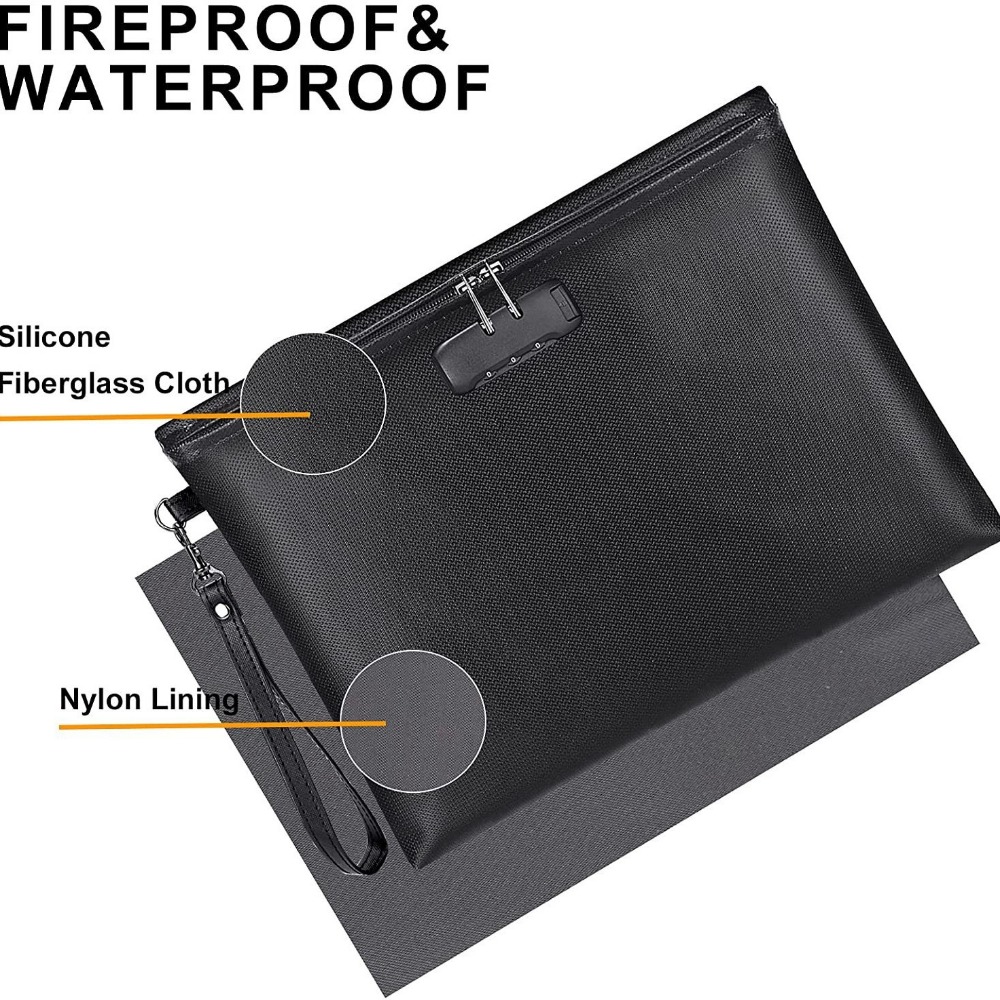 Hot Selling Zipper Official Document Fireproof File Bag Liquid Silicone Fireproof Data Archive Storage Bag Fireproof Bag
