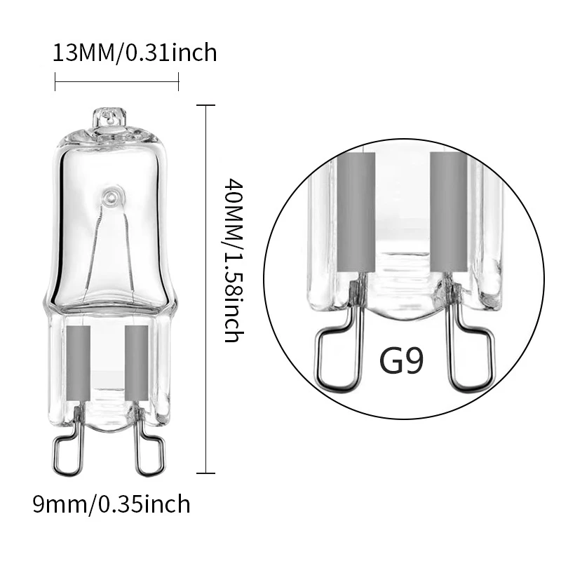 Lampadina alogena G9 220V 60W 25W 40W pin Lampadina in cristallo plug-in ad alta tensione G9 piccola lampadina alogena con filamento di tungsteno
