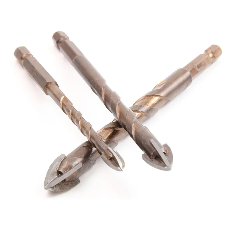 JUSTINLAU ยาว Cross Hex กระเบื้อง Bits แก้วเซรามิคคอนกรีตรูเปิดโลหะผสมสามเหลี่ยมเจาะขนาด 3/4 /5/6/8/10/12 มม.