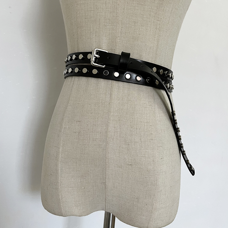 Pista feminina moda rebite couro genuíno punk cummerbunds vestido feminino espartilhos cintura cintos decoração cinto estreito tb2925