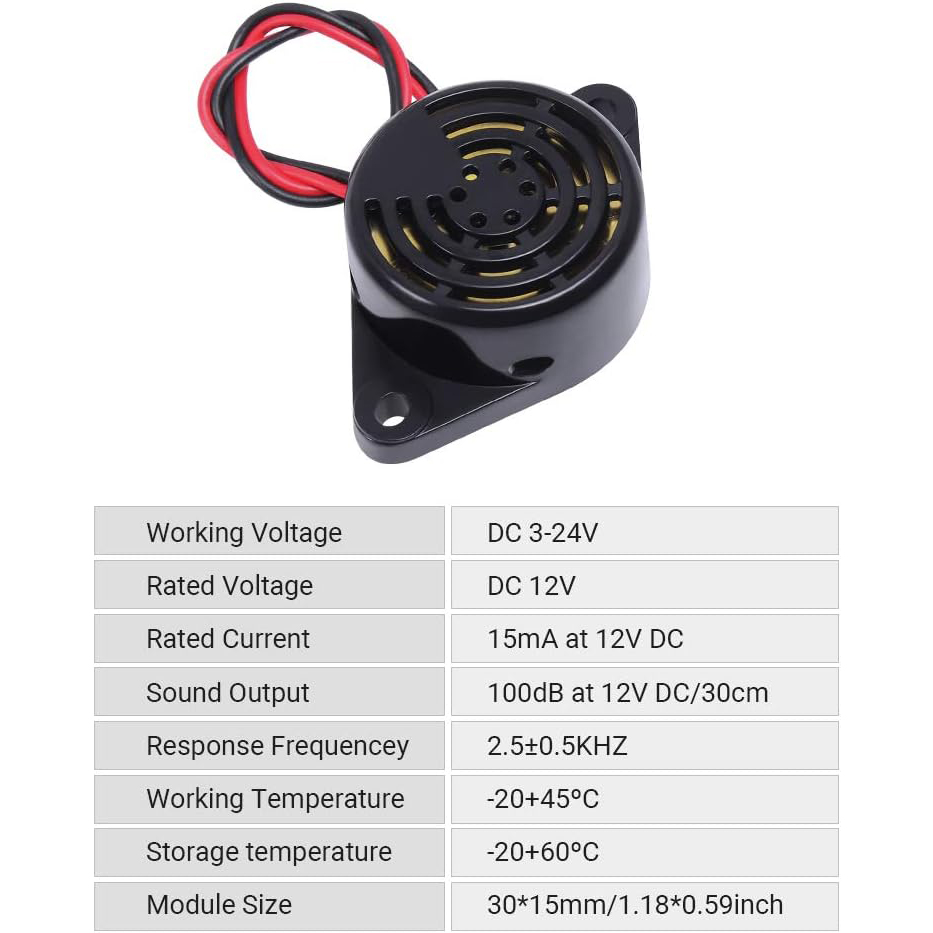 2 PCS Piezo Buzzer, Icstation Buzzer Alarm 12V Electronic Beep Buzzer 100dB Piezo Alarm Siren Continous Sound for Motorcycle