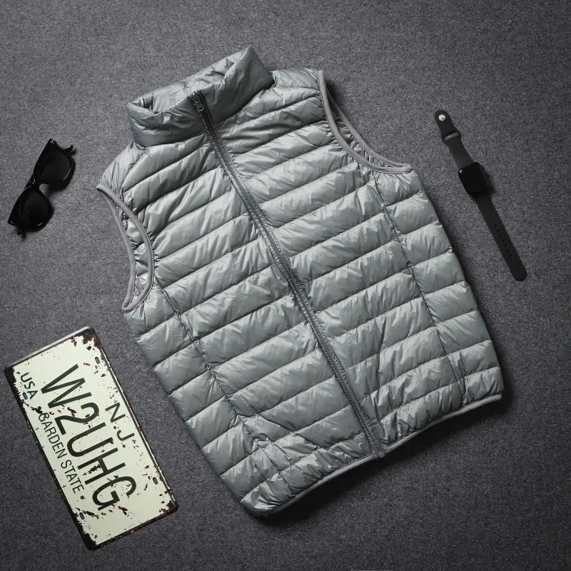 Jaqueta puffer sem mangas masculina 2025 nova primavera outono leve resistente à água embalável colete masculino plus size 5xl 6xl