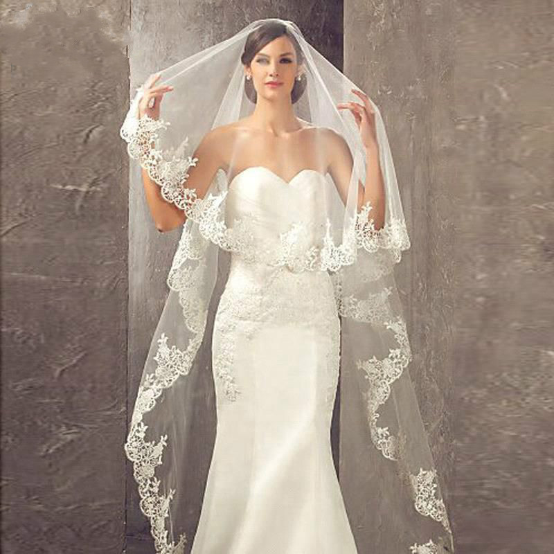 250CM Long Wedding Veil with Lace Edge One Layer Soft Tulle Marriage Wedding Accessories Without Comb