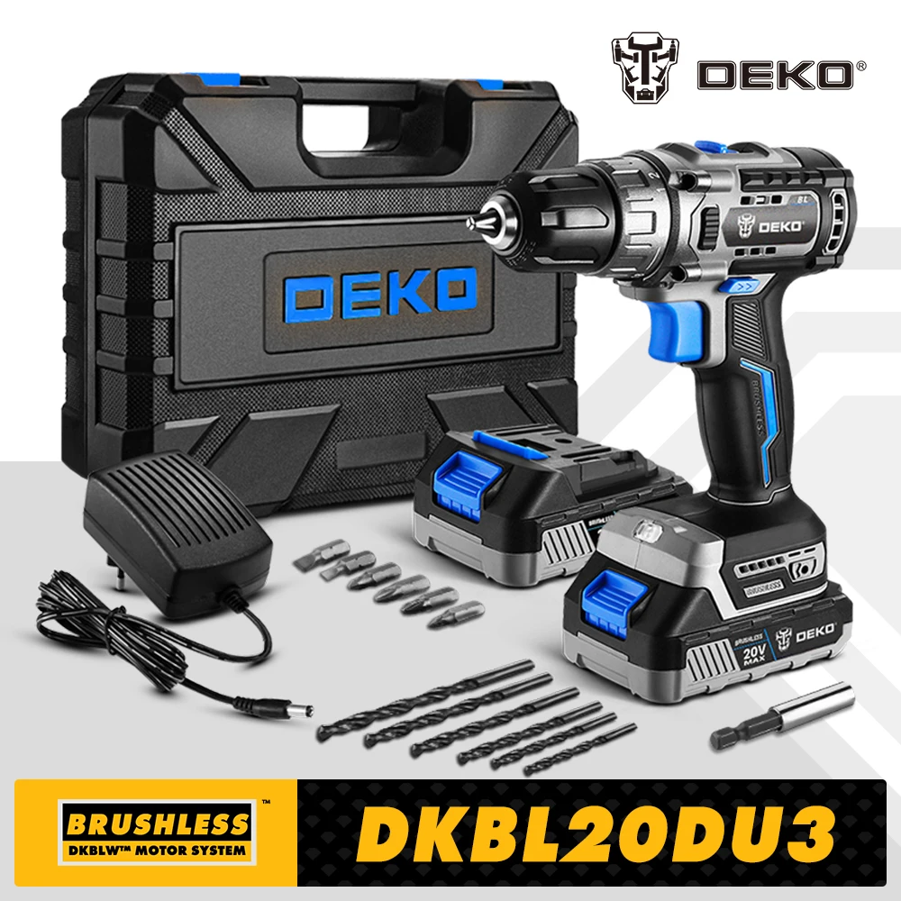 DEKO 20 V bürstenloser Akku-Bohrschrauber-Kombi-Set, Mini-Elektroschrauber, 2-Gang-Elektrowerkzeuge für die Holzbearbeitung