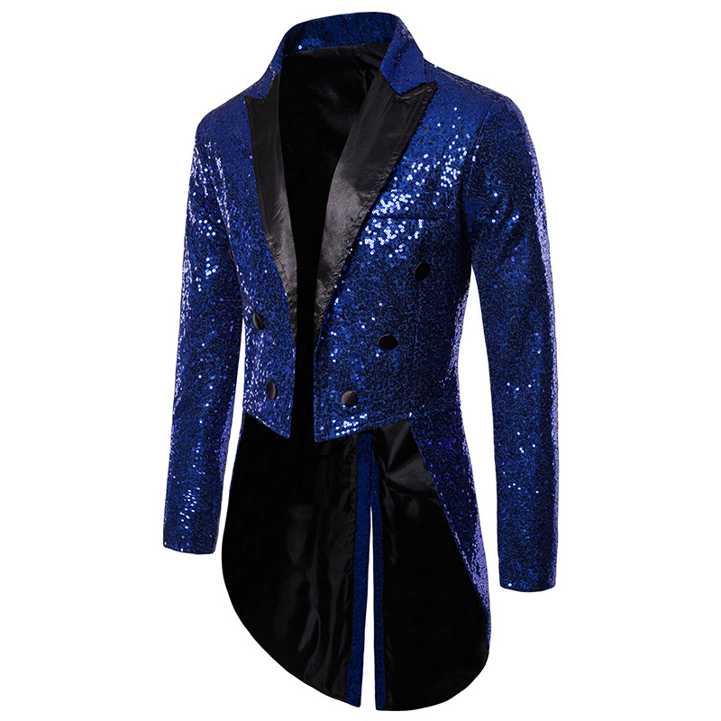 Britischen Stil Männer Gericht Smoking Anzug Mäntel Mode Pailletten Dekoration Blazer Gentleman Hochzeit Party Lange Jacke