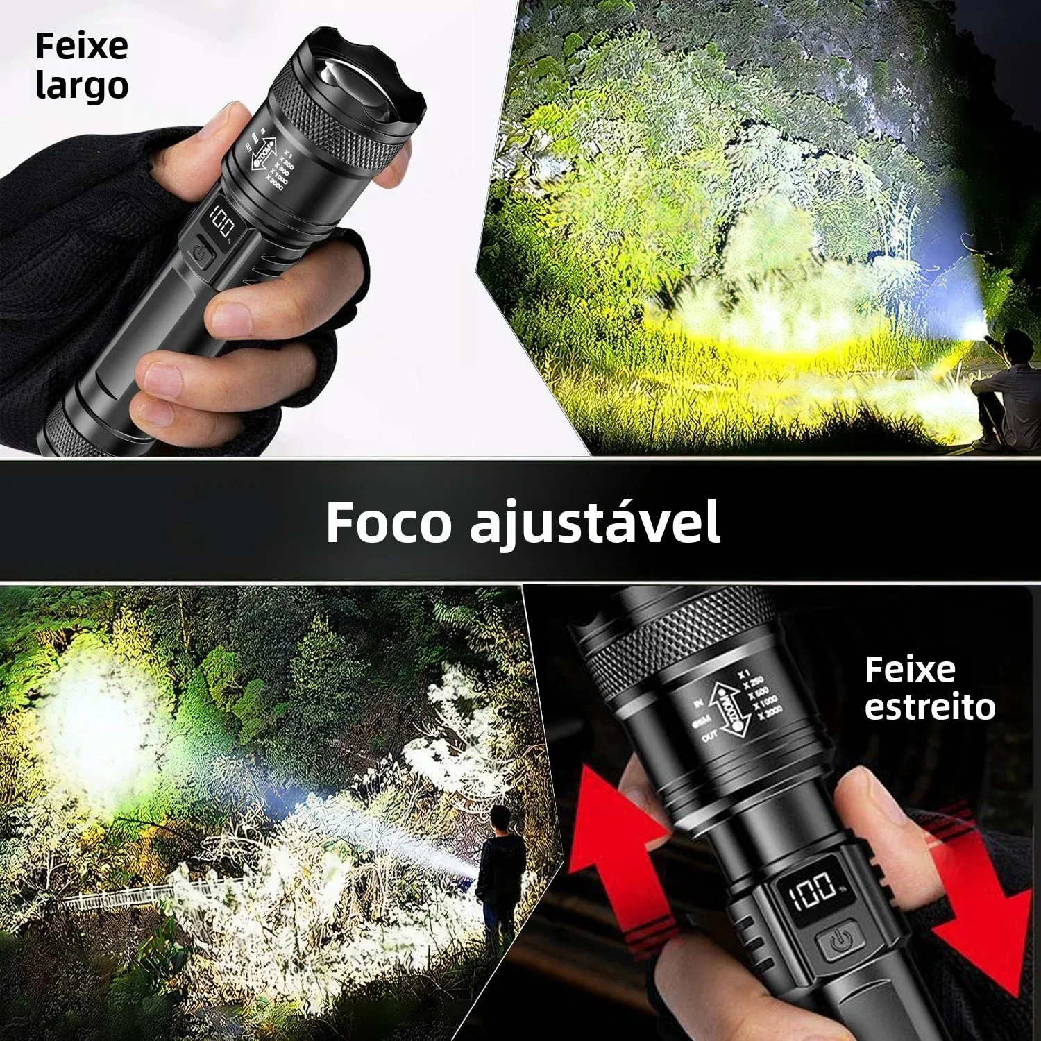 Lanterna led ultra brilhante p50 de 2000lm, tática edc, holofote de emergência, zoom telescópico, tocha portátil com bateria 14500/18650