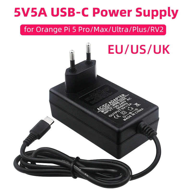 Блок питания 5 В, 5 А для Orange Pi 5 Pro / Max / Ultra / Plus / 4A / RV / RV2 USB Type-C Порт ЕС, США, Великобритания, вилка Raspberry Pi 5