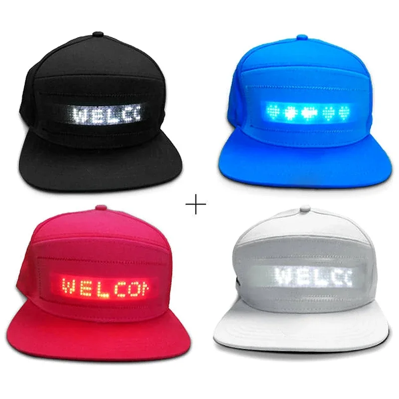 Sombreros con mensaje LED programable por aplicación, gorra de béisbol deportiva luminosa, luz intermitente Led, sombrero y gorra con pantalla LED recargable por USB