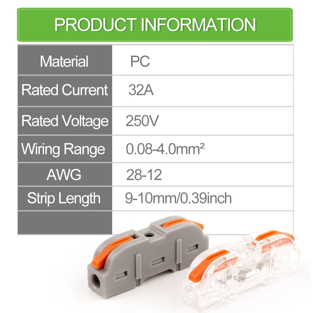 34/50pcs Connettore del cavo a leva per connessione rapida 28-12 AWG 1-a-1 Connettore del cavo in linea Terminale isolato di giunzione compatta