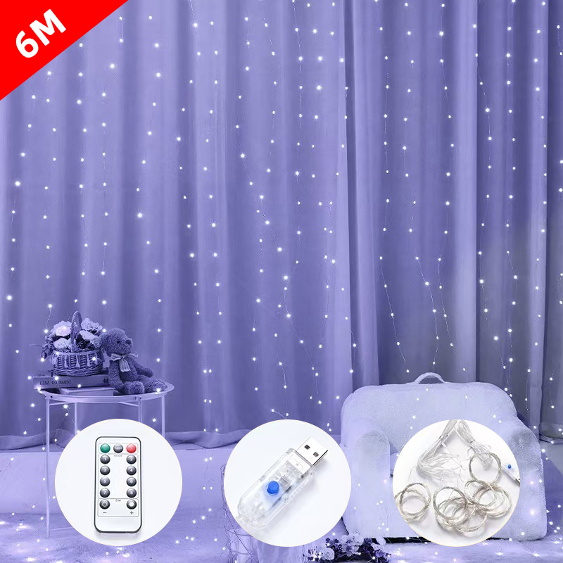 3M/6M Fairy String Lights 8 Modes LED Bedroom Lights Wedding Christmas Decoration Party Holiday Outdoor Lights USB Curtain Light
