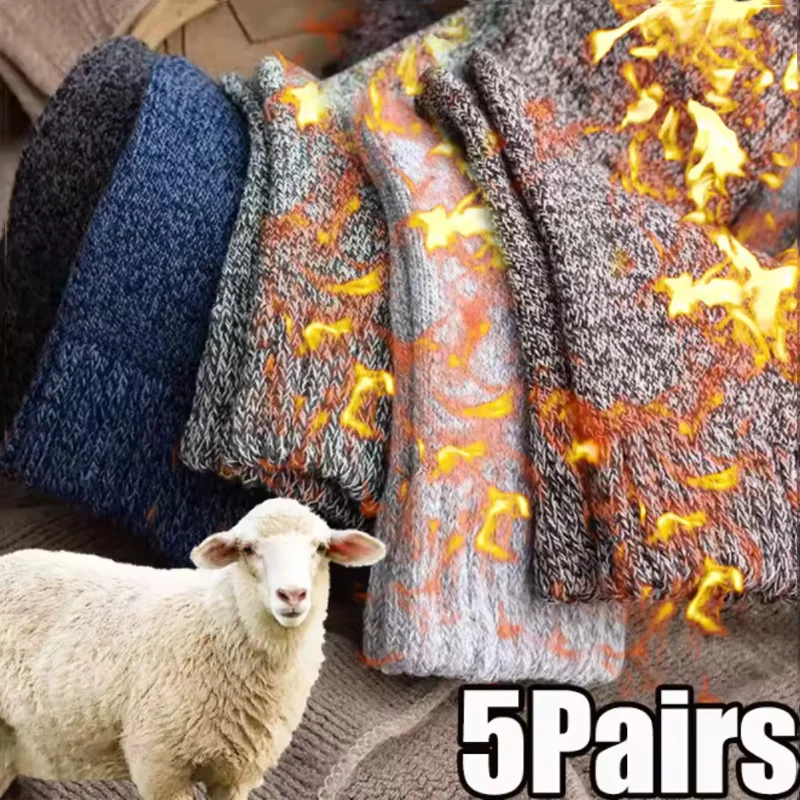 5 pares de calcetines cálidos de invierno para hombre, calcetines cálidos para hombre y mujer, calcetines sólidos súper gruesos, calcetines de lana merina contra la nieve fría, calcetines Terry