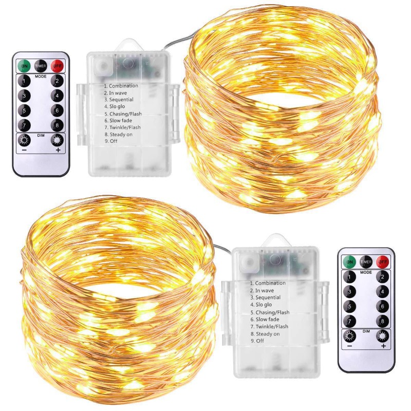 Batterie-Lichterkette 50–300 LED mit Fernbedienung, wasserdichte Kupferdrahtschnur für Schlafzimmer, Weihnachten, Hochzeit, Party, Dekoration