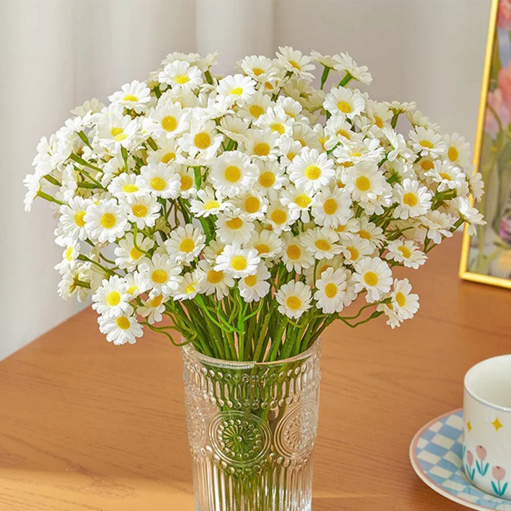 60 cabezas de flores de Margarita artificiales, Margarita pequeña, ramo de flores falsas para San Valentín, decoración de mesa para fiesta de boda, decoración del hogar DIY