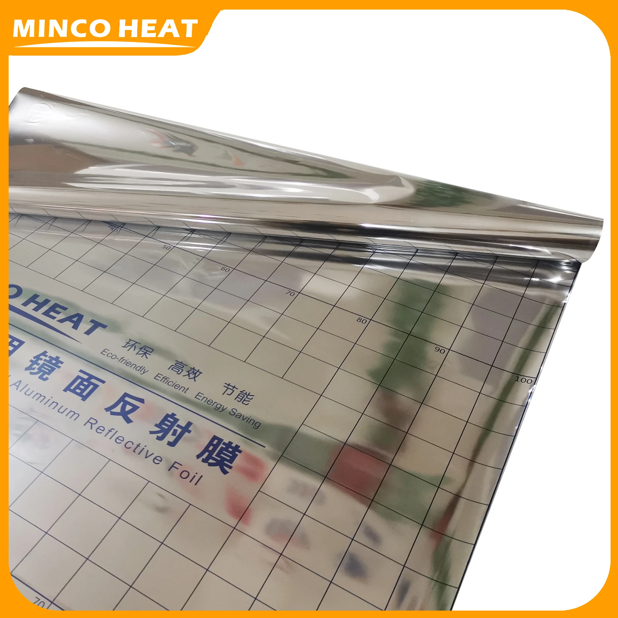 Minco ความร้อนทั้งหมดขนาดกว้าง100ซม.0.06มม.อลูมิเนียมฟอยล์ฉนวนกันความร้อนกระจกสะท้อนแสงสำหรับ Underfloor ร้อนระบบ
