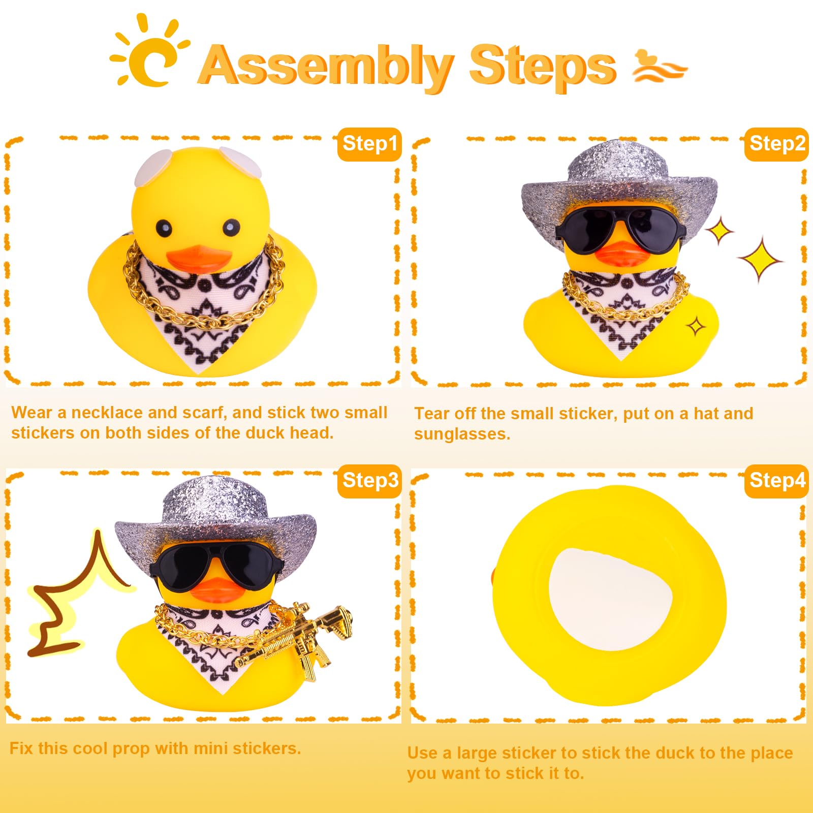 Rubber Duck Car Ornaments Duck Car Dashboard Decorations for Cool Car Accessories with Cowboy Hat Necklace and Sunglasses