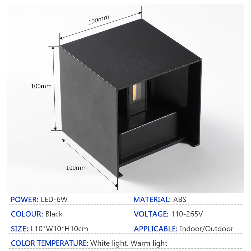 Lámpara LED de pared para exteriores, iluminación impermeable IP65, 6W, para sala de estar, dormitorio, porche, jardín, AC85-265V