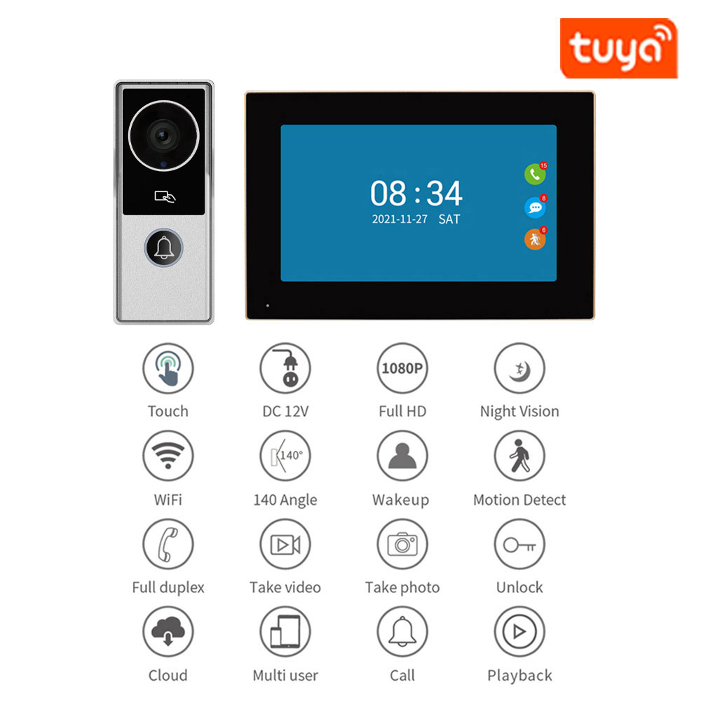 Wifi Tuya App wideodomofon 1080P wideodomofon kamera HD do mieszkania 7/10 calowy monitor dotykowy odblokuj jednym klawiszem wykrywanie ruchu