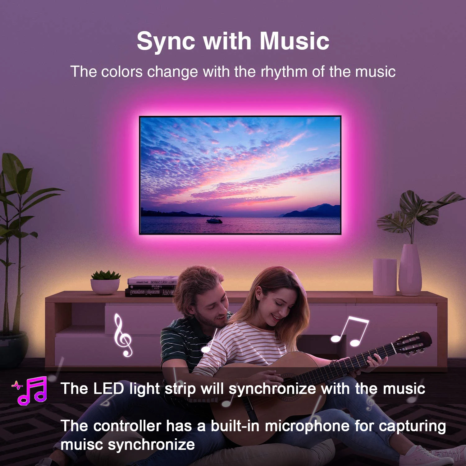 Strisce luminose a LED Sincronizzazione musicale Luci a LED per stanza con controllo APP, luci a nastro flessibili per retroilluminazione TV per decorazioni per feste in casa