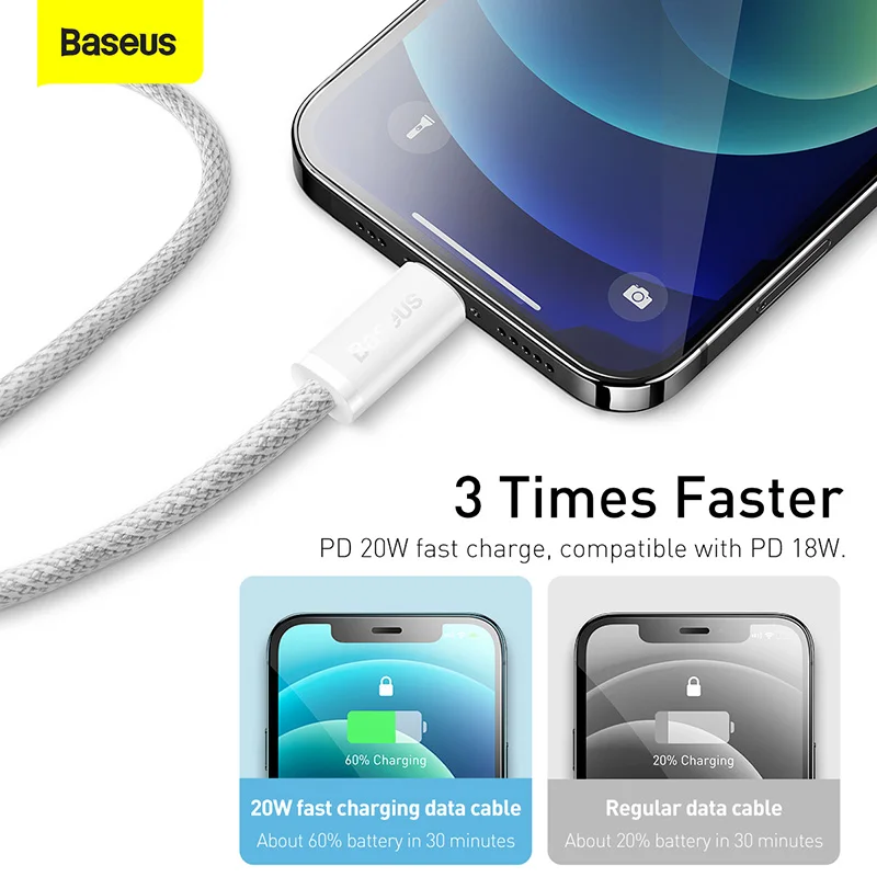 Кабель Baseus USB C для iPhone 14 13 12 11 pro Max Xs Plus 20 Вт, кабель для быстрой зарядки типа C, провод даты для ipad Macbook