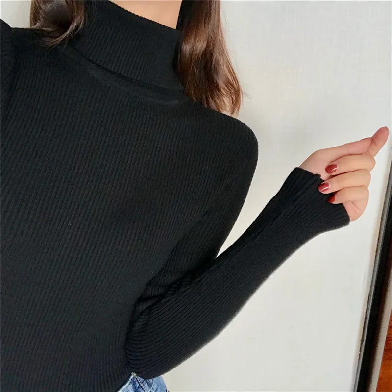 Maglione spesso autunno inverno donna maglione pullover a costine lavorato a maglia dolcevita a maniche lunghe maglione sottile morbido caldo Pull Femme