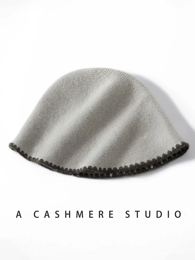 MEETCC Women's 100% Cashmere Hat Delicate Edge Design Warm Soft Knit Basin Hat Autumn Winter New Cozy Fashion Elegant Headwear