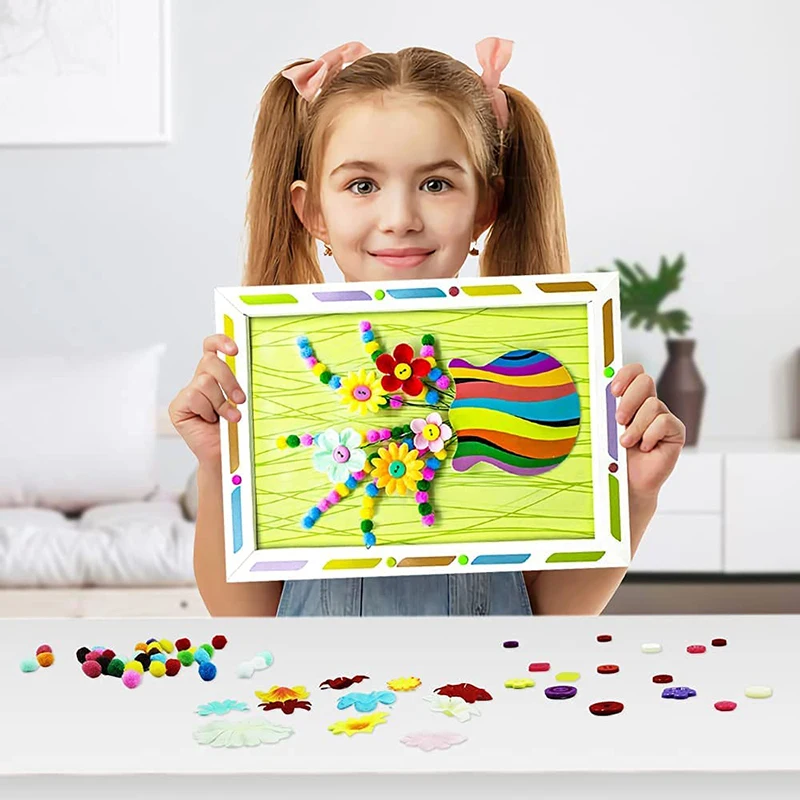 เด็ก DIY Craft Kit 3D ชุดลายนูนกรอบรูป DIY ทําปุ่มช่อดอกไม้เด็กผู้หญิง Interactive Handmade ของเล่นเพื่อการศึกษาของขวัญ
