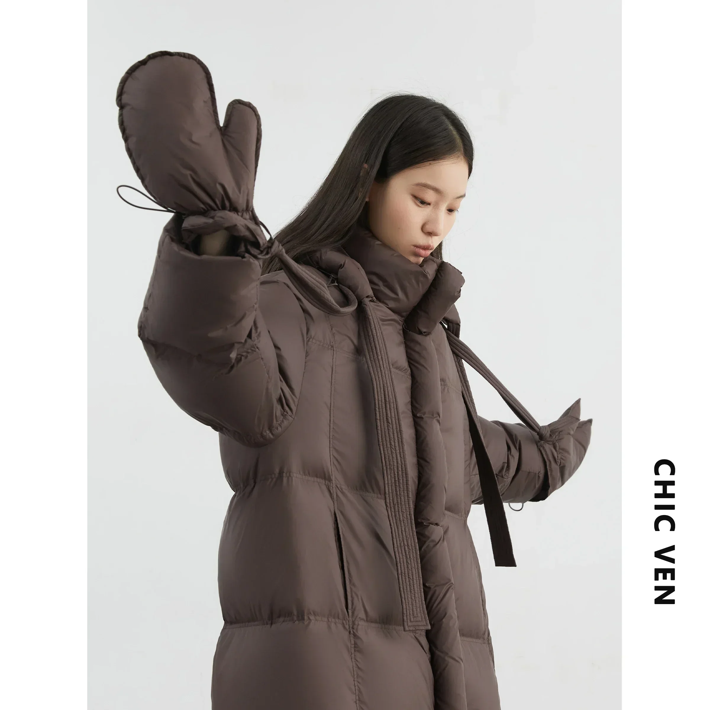 CHIC VEN nuevas abrigos de plumas para mujer, chaqueta informal holgada con capucha para mujer, abrigo suave de plumón de pato blanco 90 grueso para Otoño e Invierno 2024