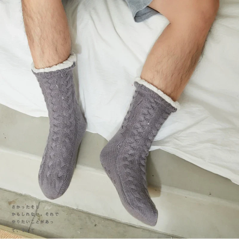 Nam Nhà Tất Giữ Ấm Mùa Đông Ngắn Cotton Dày Plus Nhung Ngủ Mềm Chống Trơn Trượt Tầng Nhiệt Tất Nam Quà Tặng 2023 mới