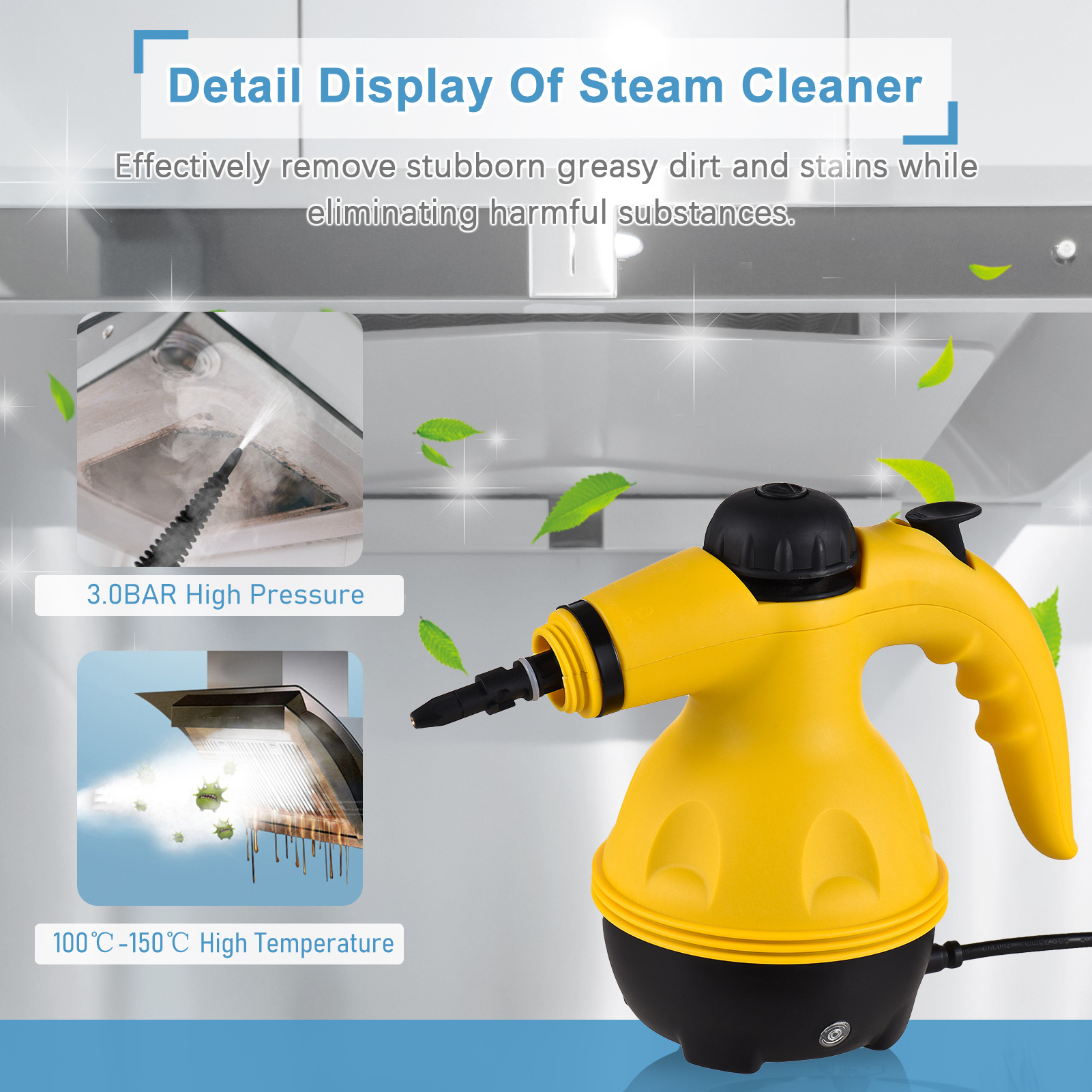 1050 W Dampfreiniger, Hochtemperatur-Dampfreiniger, geeignet für reinigbare Bereiche wie Küchen, Badezimmer, Sofas, Räume