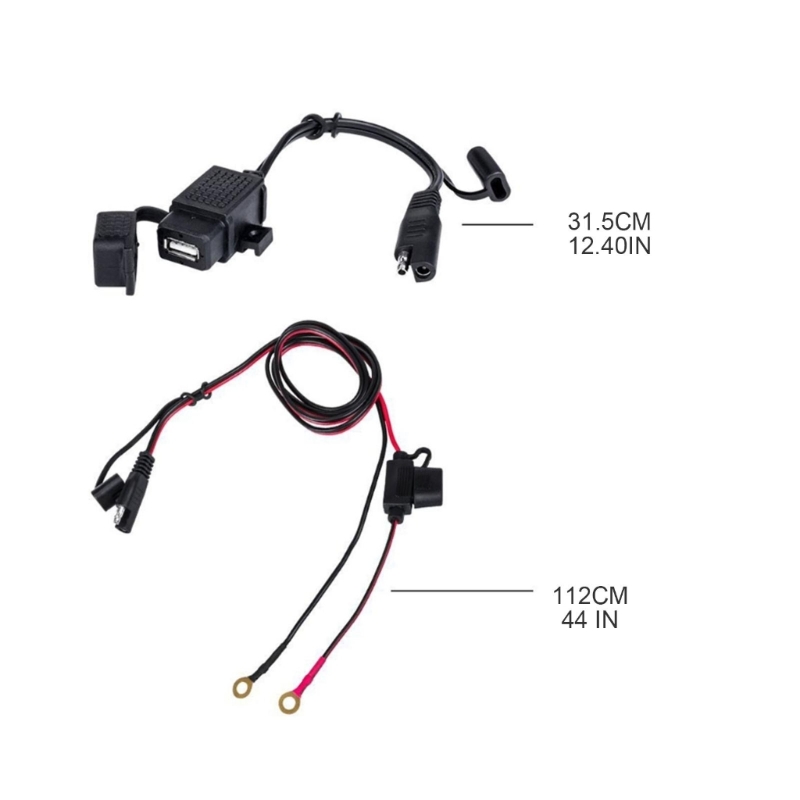 Adaptador de cabo sae para usb com fusível em linha, carregador à prova d'água para motocicleta, porta de carregamento rápido 2.1a para telefone e tablets 12-24v