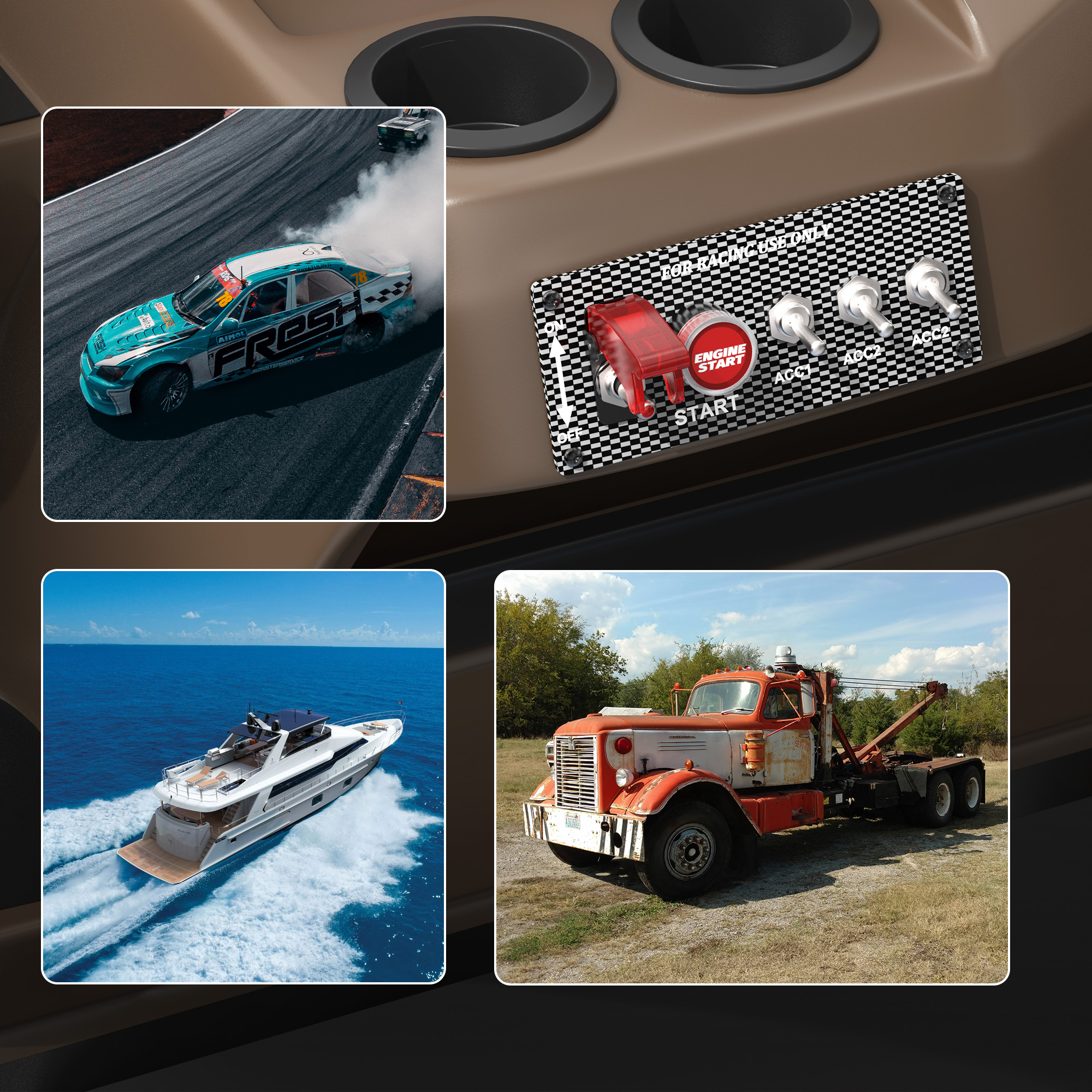 DaierTek 12V レーシングカー点火スイッチパネルエンジンスタートストップ点火プッシュボタン LED トグルスイッチパネルカーボントラック用