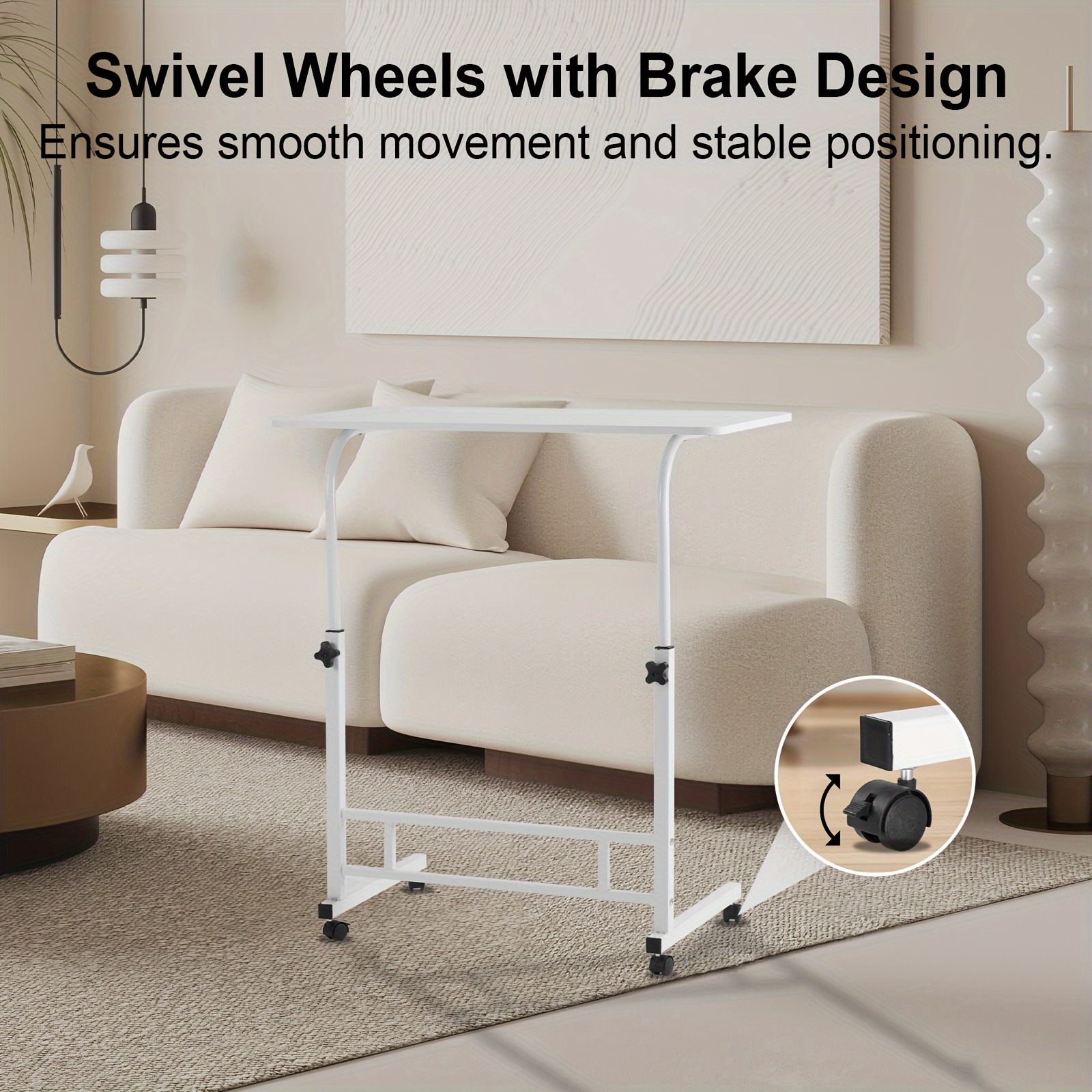 Standing Desk Adjustable Height Mobile Computer Desk with Universal Wheel Stable Sturdy Durable Spacious Study Table for Home