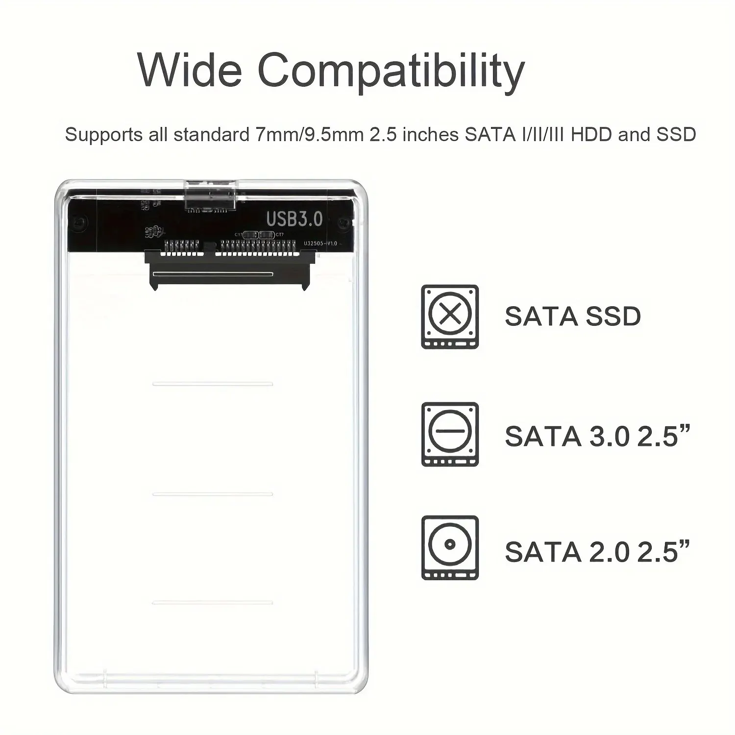 USB3.0 Externes Festplattengehäuse 5 Gbit/s 2,5 Zoll transparentes Festplattengehäuse Festplattengehäuse SATA HDD SSD Aufbewahrungskoffer für Laptop PC