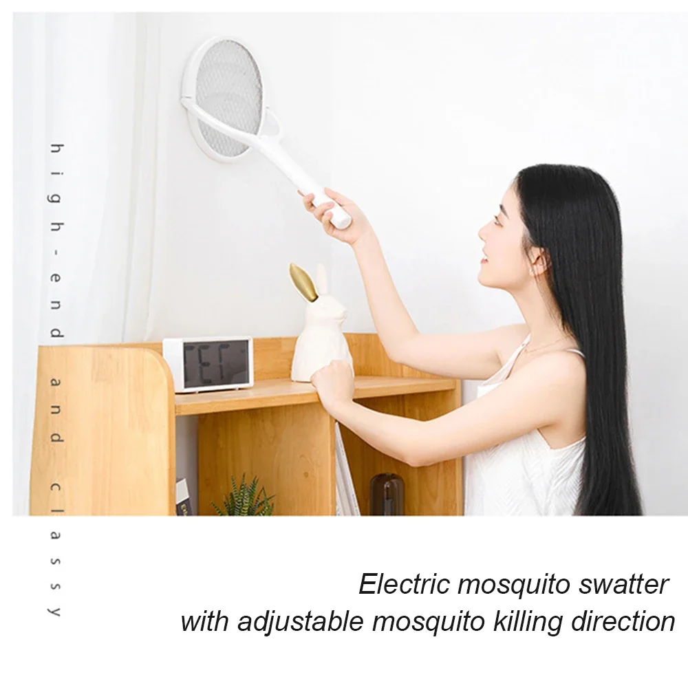 Matamoscas inteligente de 3500V con mango de extensión, lámpara antimosquitos ajustable en ángulo, protección recargable de 5 capas