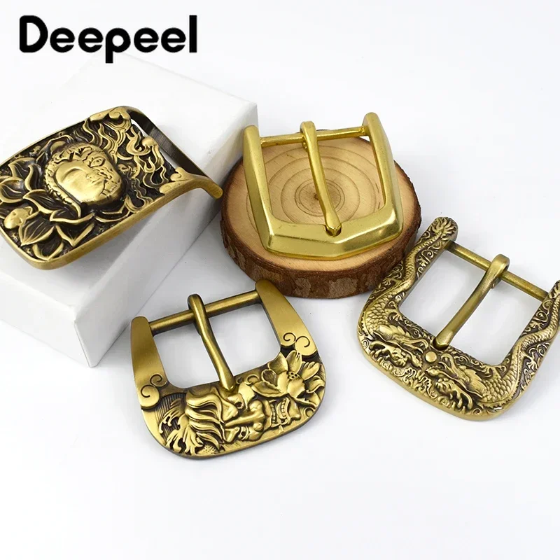 Deepeel-hebillas de cinturón de cobre puro para hombre, hebilla de Pin de latón macizo para cinturones de 38-39mm, accesorios de Metal para Jeans, artesanía de cuero