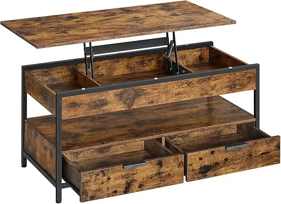 VASAGLE Couchtisch, höhenverstellbar, mit Schubladen, 50 x 100 x (48-63) cm