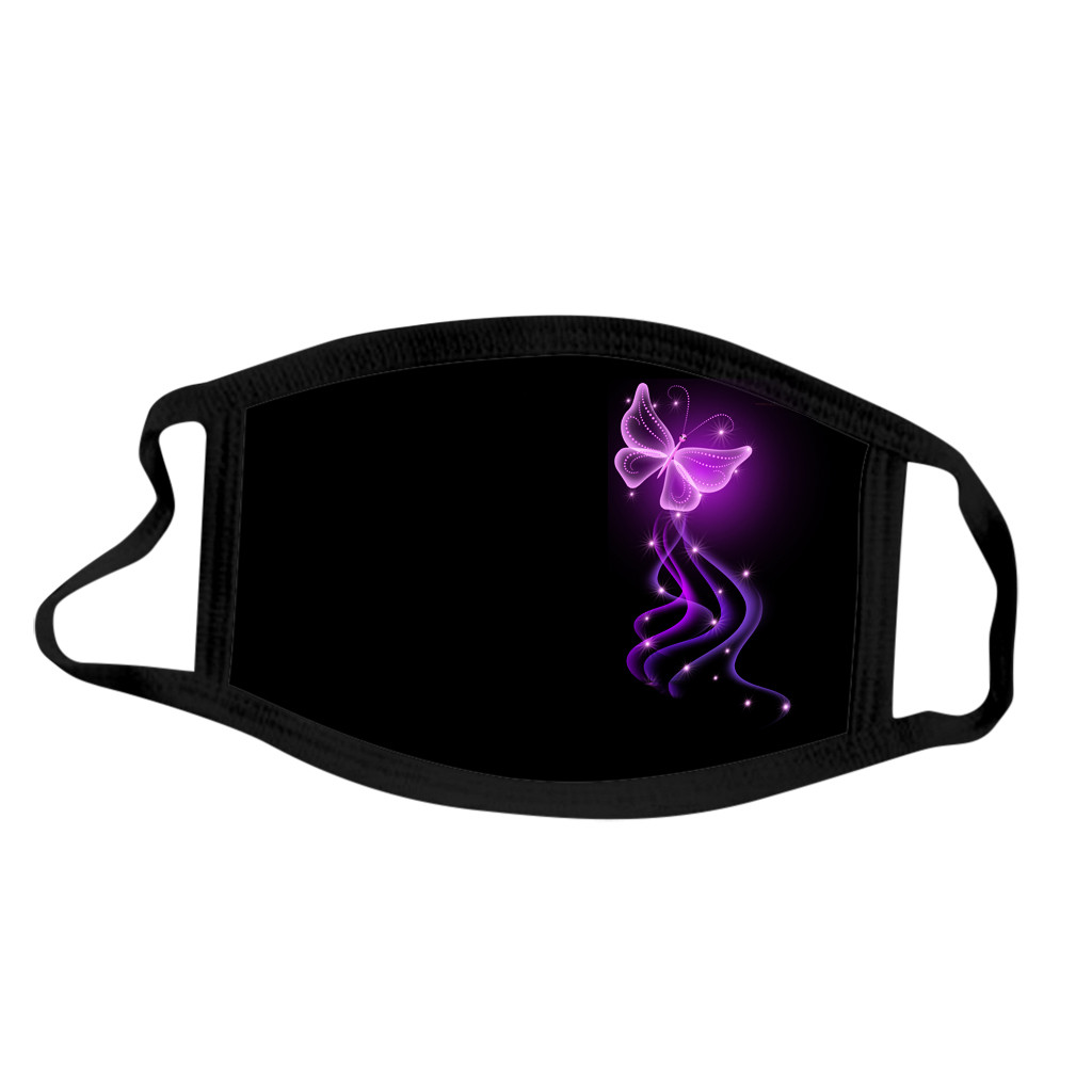 Mascarilla facial protectora lavable de algodón con elásticos para las orejas, cubierta bucal antipolvo para exteriores con estampado de mariposas a la moda, 1 ud.