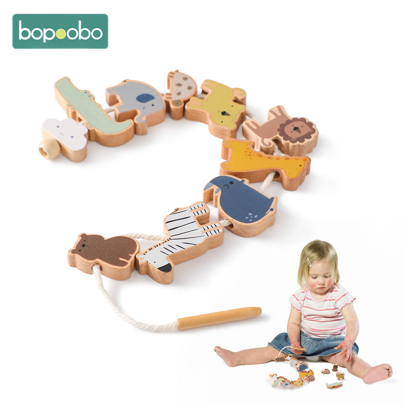 Juguetes para enhebrar animales para bebés, juguetes apilables de madera, bloques, juegos de mesa Montessori, capacidad práctica, bloques educativos para niños, regalos