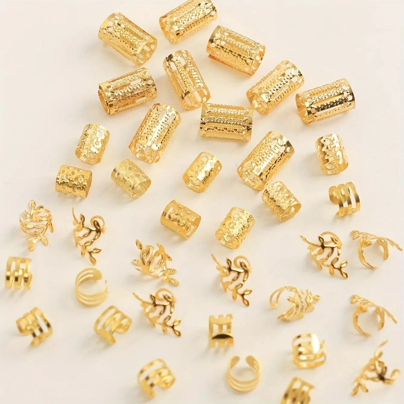 40 pçs/set feminino elegante oco anéis de cabelo conjunto com vários padrões diy acessórios para o cabelo para meninas loc jóias de cabelo para tranças