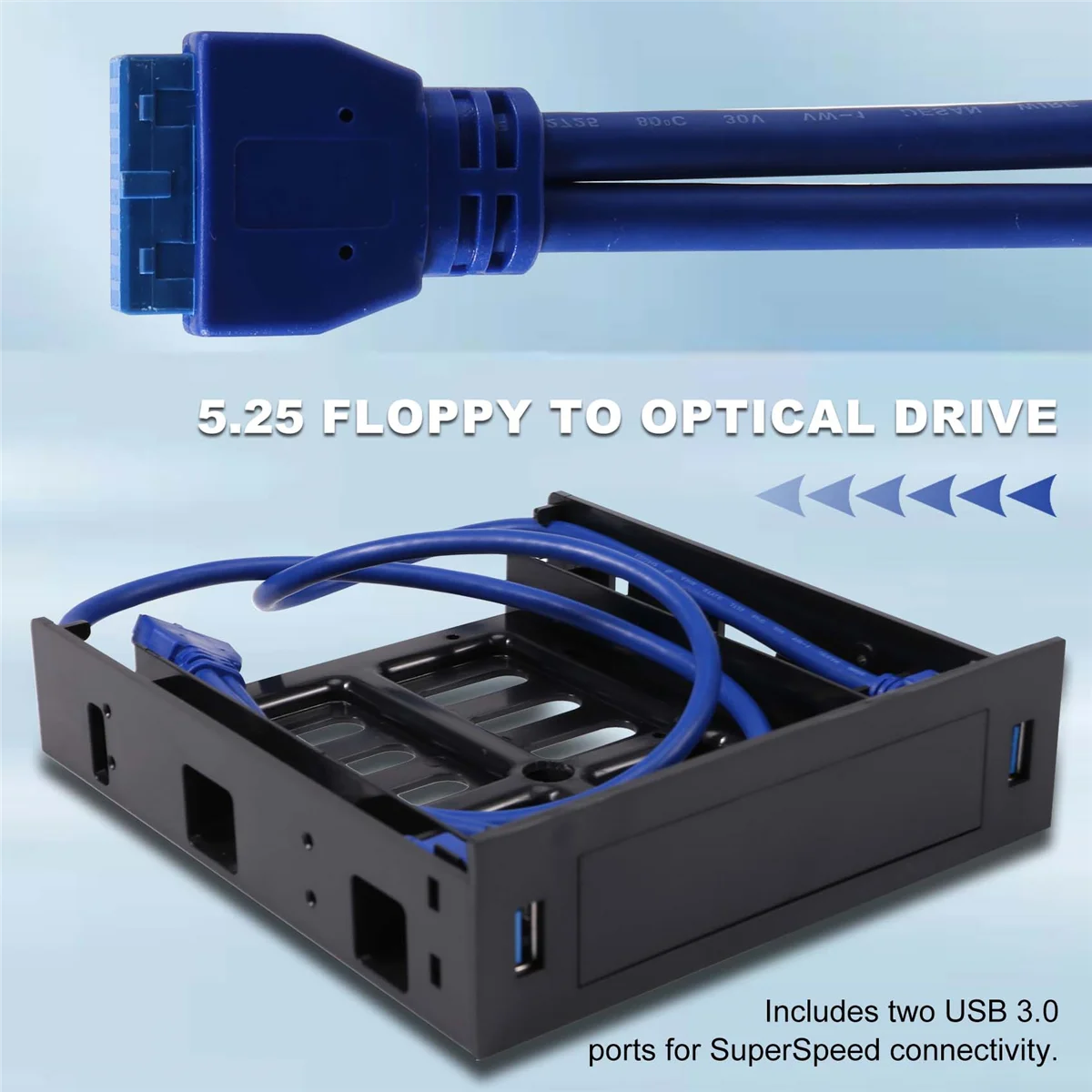2 x USB 3,0 Frontplatte mit 3,5 Zoll Gerät/Festplatte oder 2,5 Zoll SSD/HDD auf 5,25 Diskette zu optischem Laufwerk Bay Tray Halterung