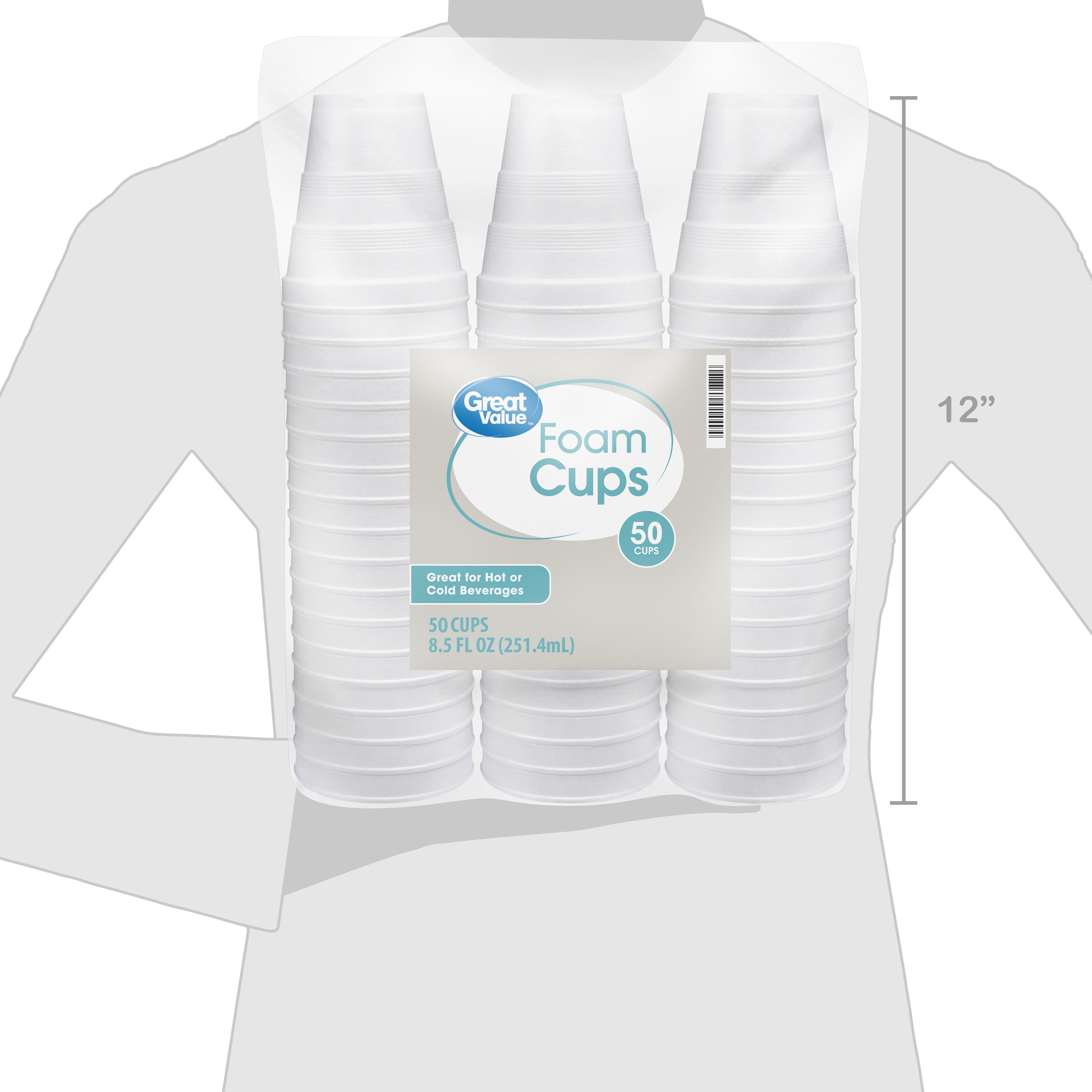 Disposable Foam Cups, 8 Ounce, 50 Count