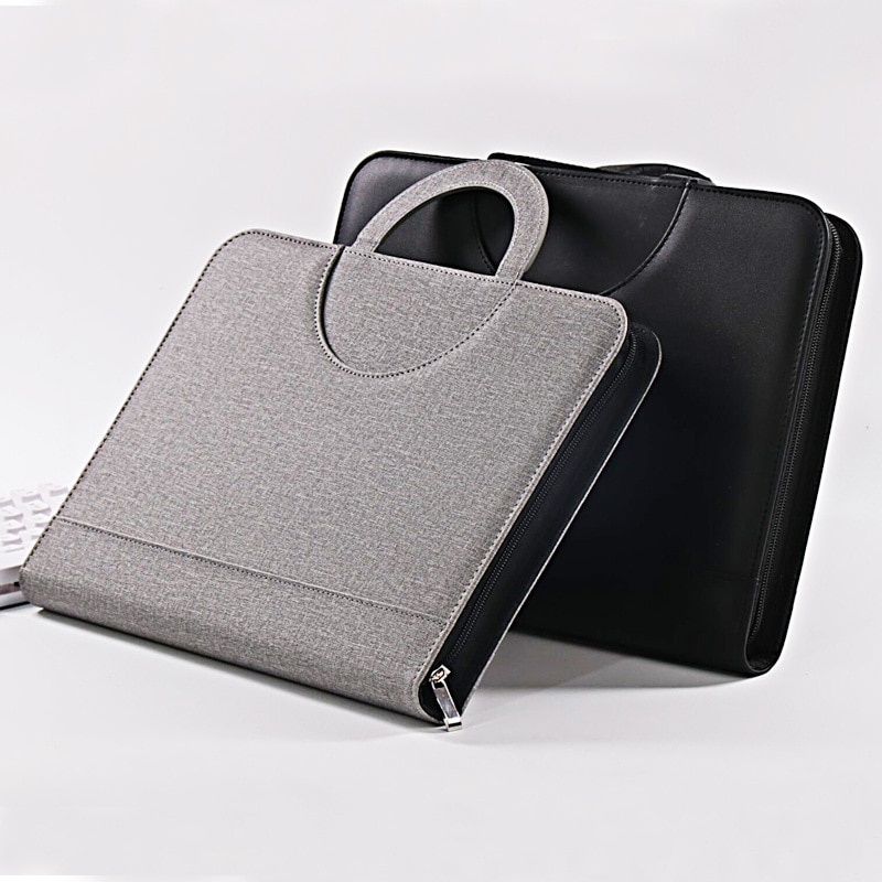 1 Pcs A4 Portable File Folder with Calculator Binder Organizer Manager Office Document Pad Briefcase PU Leather Bag
